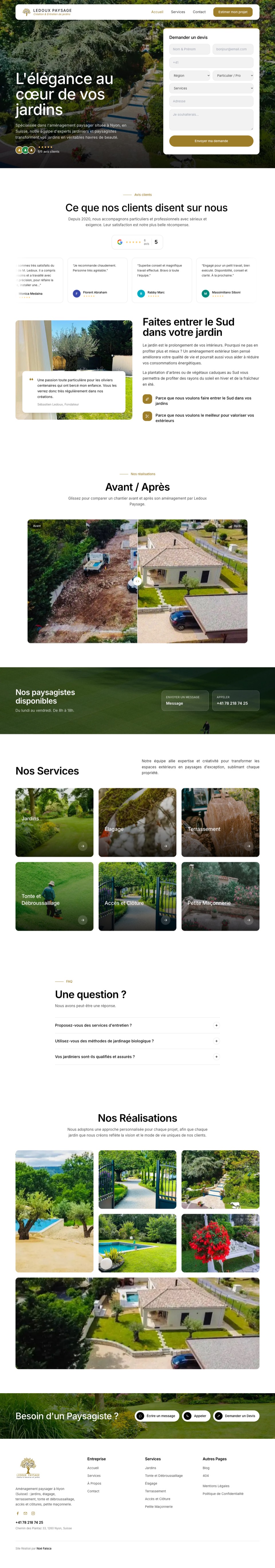 Le site Ledoux Paysage, de haut en bas