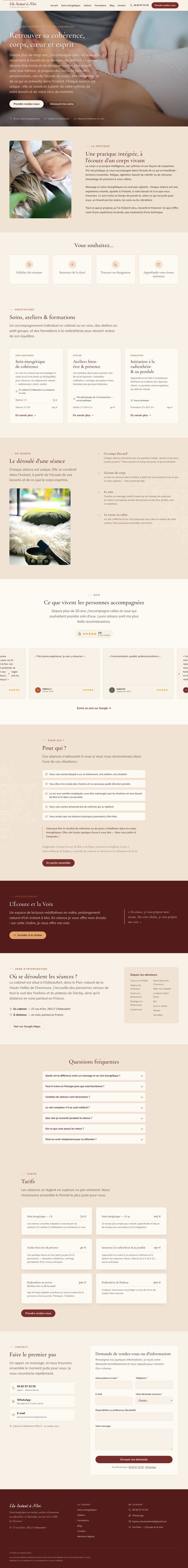 Le site Un instant à Moi, de haut en bas